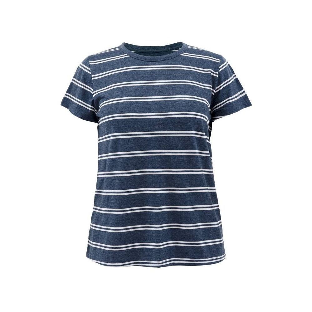Time & Tru Women's Dark Navy/Vivid White Cotton/Poly Striped T-Shirt NEW